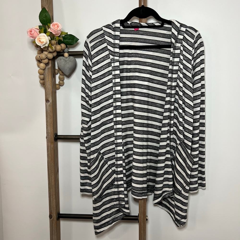 Vince Camuto Long Sleeve Lighweight Black‎ White Cardigan Hoodie Size Medium